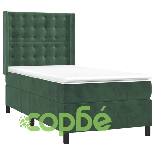 Боксспринг легло с матрак и LED, тъмнозелено, 90x200 см, кадифе ➤ топ цена ➤ sorbe.bg
