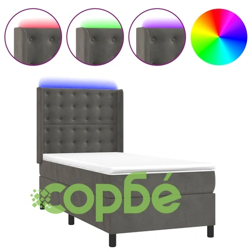 Боксспринг легло с матрак и LED, тъмносиво, 100x200 см, кадифе ➤ топ цена ➤ sorbe.bg