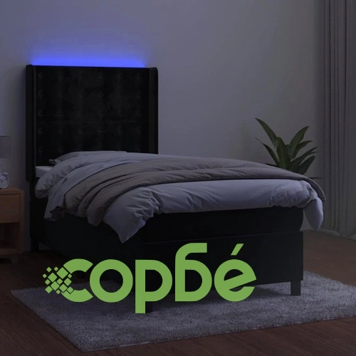 Боксспринг легло с матрак и LED, черно, 100x200 см, кадифе ➤ топ цена ➤ sorbe.bg