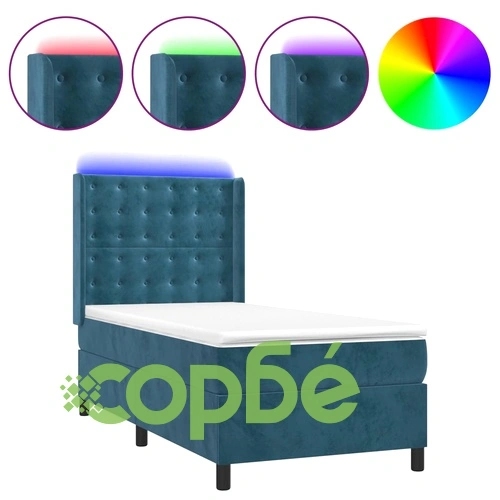 Боксспринг легло с матрак и LED, тъмносиньо, 100x200 см, кадифе ➤ топ цена ➤ sorbe.bg