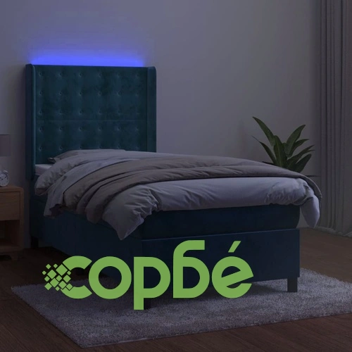 Боксспринг легло с матрак и LED, тъмносиньо, 100x200 см, кадифе ➤ топ цена ➤ sorbe.bg