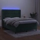Боксспринг легло с матрак и LED, тъмнозелено, 140x190см, кадифе