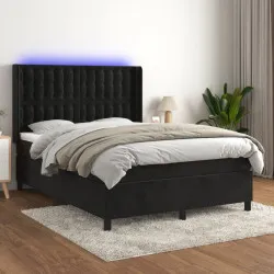 Боксспринг легло с матрак и LED, черно, 140x200 см, кадифе