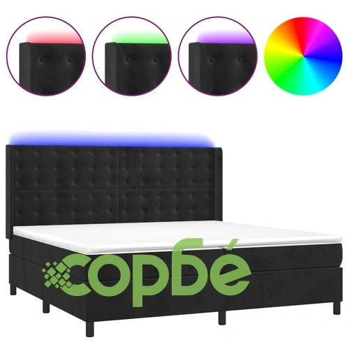Боксспринг легло с матрак и LED, черно, 200x200 см, кадифе ➤ топ цена ➤ sorbe.bg