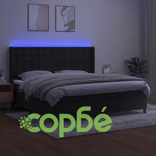 Боксспринг легло с матрак и LED, черно, 200x200 см, кадифе ➤ топ цена ➤ sorbe.bg