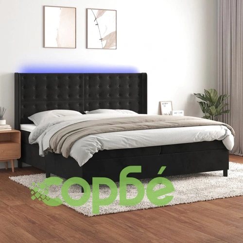 Боксспринг легло с матрак и LED, черно, 200x200 см, кадифе ➤ топ цена ➤ sorbe.bg