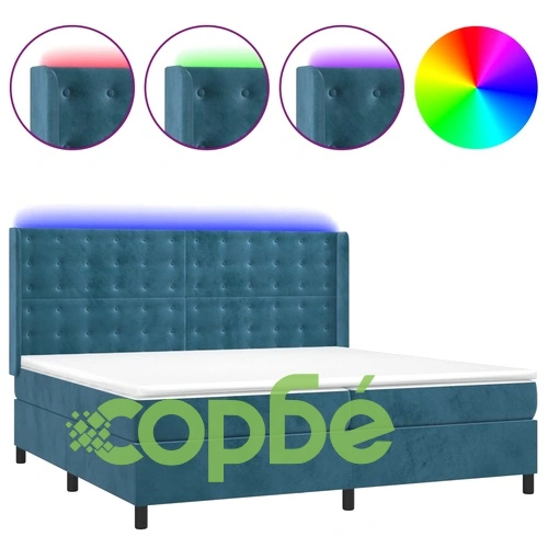 Боксспринг легло с матрак и LED, тъмносиньо, 200x200 см, кадифе ➤ топ цена ➤ sorbe.bg