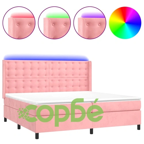 Боксспринг легло с матрак и LED, розово, 200x200 см, кадифе ➤ топ цена ➤ sorbe.bg