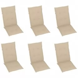 Възглавници за градински столове, 6 бр, бежови, 120x50x3 см