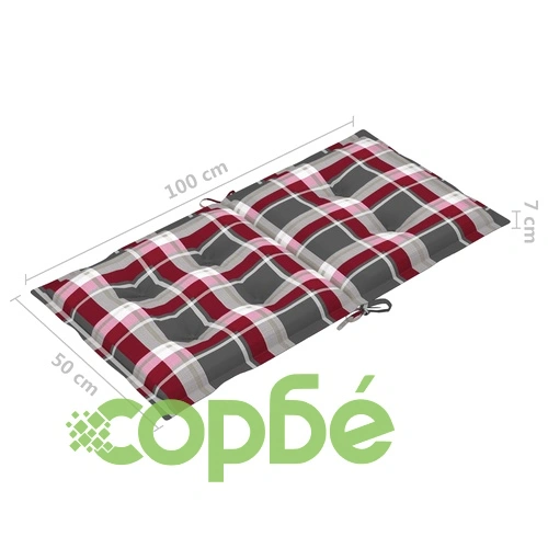 Възглавници за стол 2 бр червено каре 100x50x7 см плат ➤ топ цена ➤ sorbe.bg