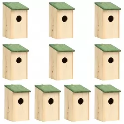 Къщи за птици, 10 бр, чам масив, 12x12x22 см
