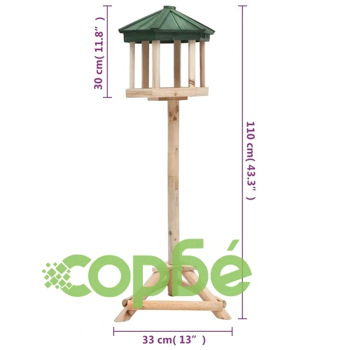 Стояща хранилка за птици, чамово дърво масив, 33x110 см ➤ топ цена ➤ sorbe.bg