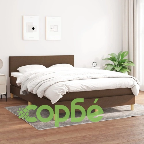 Боксспринг легло с матрак, тъмнокафяво, 140x190 см, плат ➤ топ цена ➤ sorbe.bg