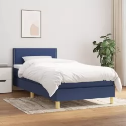 Боксспринг легло с матрак, синьо, 100x200 см, плат