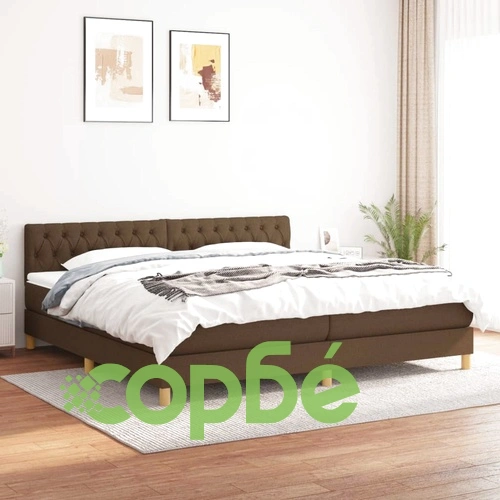 Боксспринг легло с матрак, тъмнокафяво, 200x200 см, плат ➤ топ цена ➤ sorbe.bg