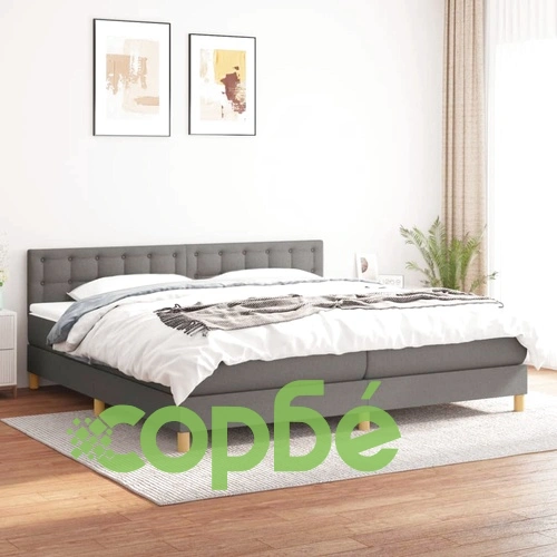 Боксспринг легло с матрак, тъмносиво, 200x200 см, плат ➤ топ цена ➤ sorbe.bg