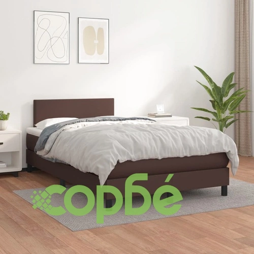 Боксспринг легло с матрак, кафяво, 120x200 см, изкуствена кожа ➤ топ цена ➤ sorbe.bg