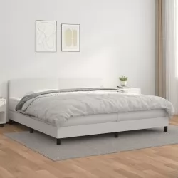 Боксспринг легло с матрак, бяло, 200x200 см, изкуствена кожа