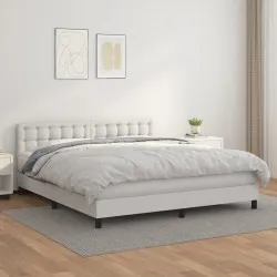 Боксспринг легло с матрак, бяло, 160x200 см, изкуствена кожа