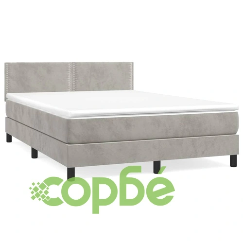 Боксспринг легло с матрак, светлосива, 140x190 см, кадифе ➤ топ цена ➤ sorbe.bg