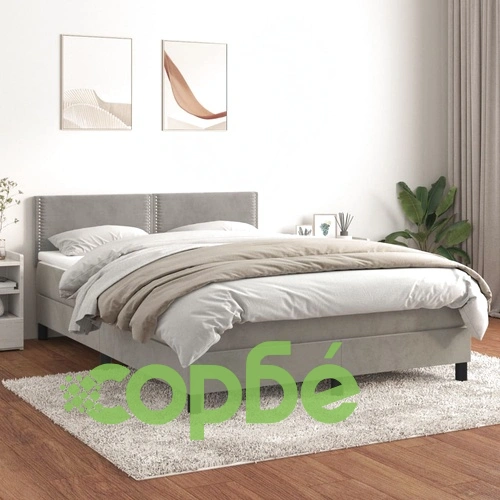 Боксспринг легло с матрак, светлосива, 140x190 см, кадифе ➤ топ цена ➤ sorbe.bg