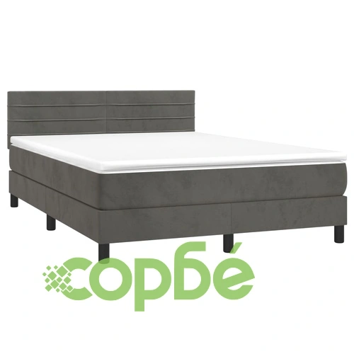 Боксспринг легло с матрак, тъмносиво, 140x190 см, кадифе ➤ топ цена ➤ sorbe.bg