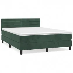 Боксспринг легло с матрак, тъмнозелено, 140x200 см, кадифе
