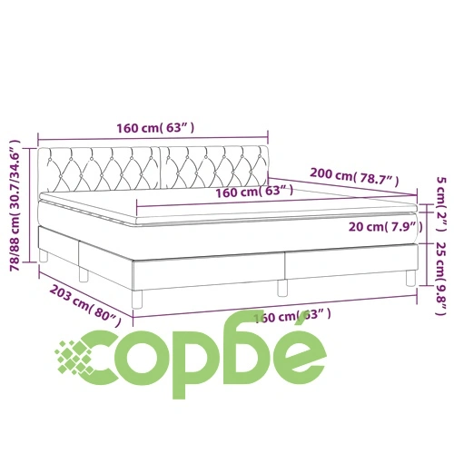 Боксспринг легло с матрак, тъмносиво, 160x200 см, кадифе ➤ топ цена ➤ sorbe.bg