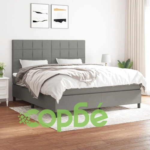 Боксспринг легло с матрак, тъмносиво, 160x200 см, плат ➤ топ цена ➤ sorbe.bg