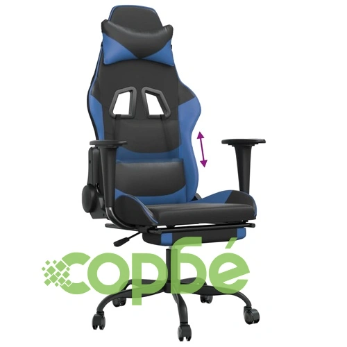 Гейминг стол с опора, черно и синьо, изкуствена кожа ➤ топ цена ➤ sorbe.bg