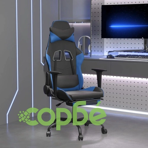 Гейминг стол с опора, черно и синьо, изкуствена кожа ➤ топ цена ➤ sorbe.bg