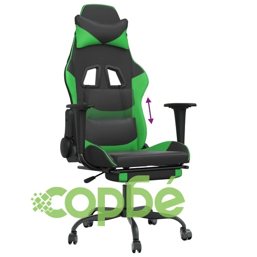 Гейминг стол с опора за крака, черно и зелено, изкуствена кожа ➤ топ цена ➤ sorbe.bg