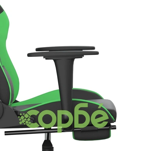 Гейминг стол с опора за крака, черно и зелено, изкуствена кожа ➤ топ цена ➤ sorbe.bg