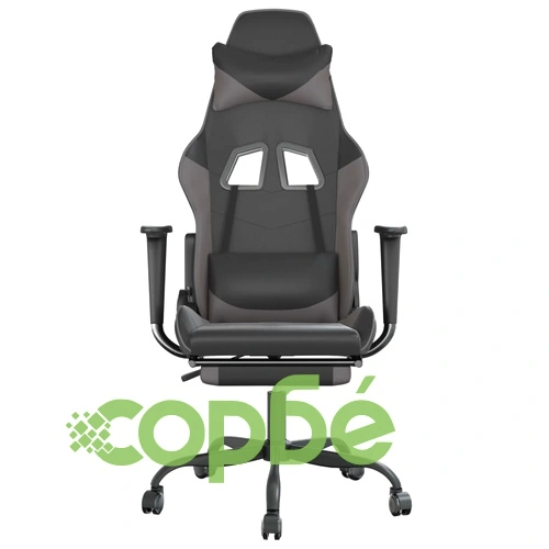 Гейминг стол с опора за крака, черно и cиво, изкуствена кожа ➤ топ цена ➤ sorbe.bg