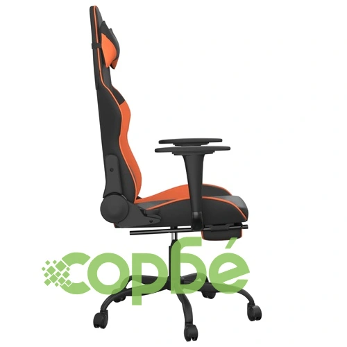 Гейминг стол с опора за крака, черно и оранжев, изкуствена кожа ➤ топ цена ➤ sorbe.bg