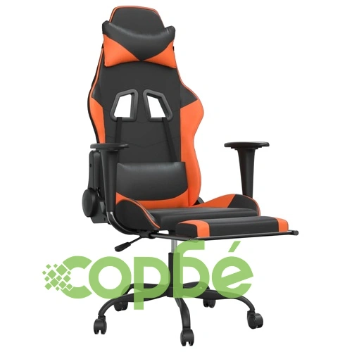 Гейминг стол с опора за крака, черно и оранжев, изкуствена кожа ➤ топ цена ➤ sorbe.bg