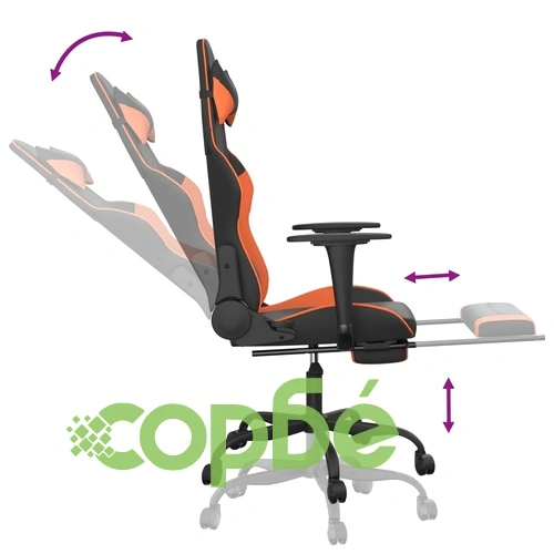 Гейминг стол с опора за крака, черно и оранжев, изкуствена кожа ➤ топ цена ➤ sorbe.bg