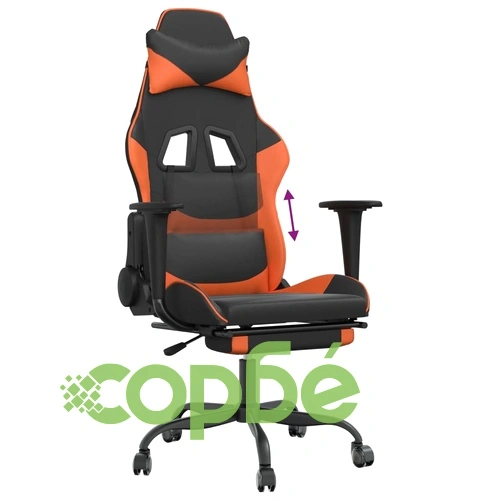 Гейминг стол с опора за крака, черно и оранжев, изкуствена кожа ➤ топ цена ➤ sorbe.bg