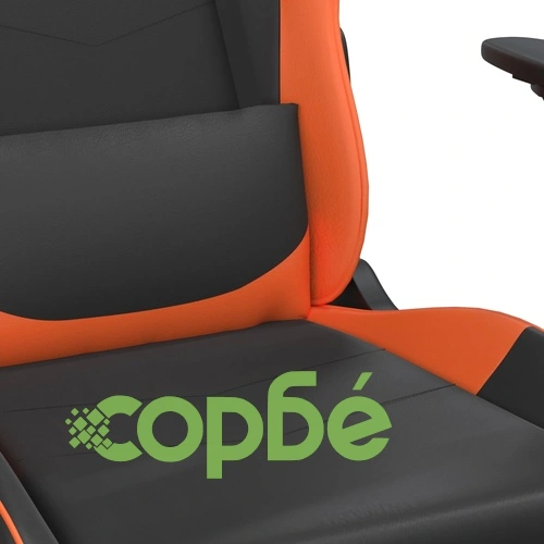 Гейминг стол с опора за крака, черно и оранжев, изкуствена кожа ➤ топ цена ➤ sorbe.bg