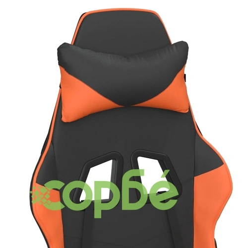 Гейминг стол с опора за крака, черно и оранжев, изкуствена кожа ➤ топ цена ➤ sorbe.bg