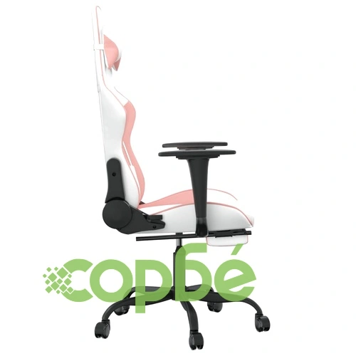 Гейминг стол с опора за крака, Бял и Розов, изкуствена кожа ➤ топ цена ➤ sorbe.bg