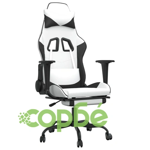 Гейминг стол с опора за крака, бяло и черно, изкуствена кожа ➤ топ цена ➤ sorbe.bg