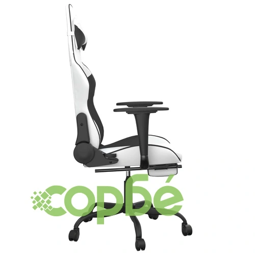 Гейминг стол с опора за крака, бяло и черно, изкуствена кожа ➤ топ цена ➤ sorbe.bg