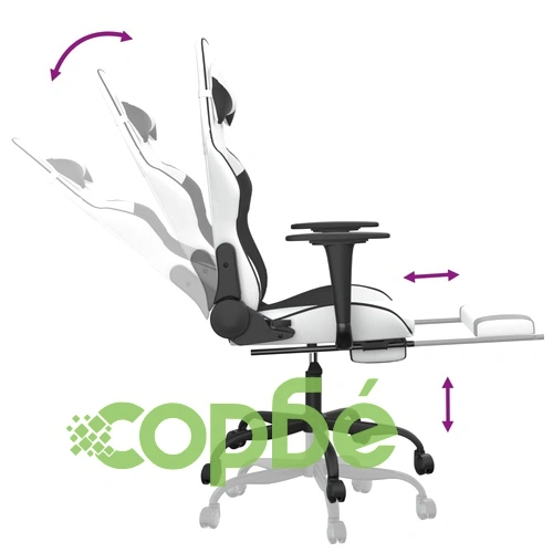 Гейминг стол с опора за крака, бяло и черно, изкуствена кожа ➤ топ цена ➤ sorbe.bg