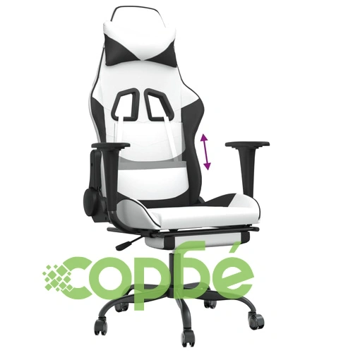 Гейминг стол с опора за крака, бяло и черно, изкуствена кожа ➤ топ цена ➤ sorbe.bg