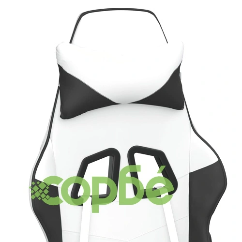 Гейминг стол с опора за крака, бяло и черно, изкуствена кожа ➤ топ цена ➤ sorbe.bg