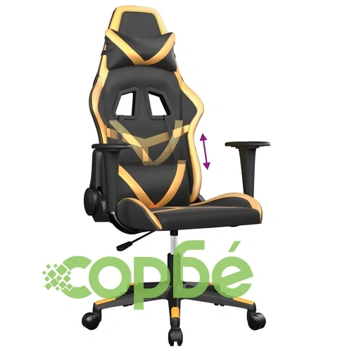 Гейминг стол, черно и златисто, изкуствена кожа ➤ топ цена ➤ sorbe.bg