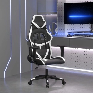 Гейминг стол, черно и бяло, изкуствена кожа