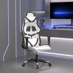 Гейминг стол, бяло и черно, изкуствена кожа