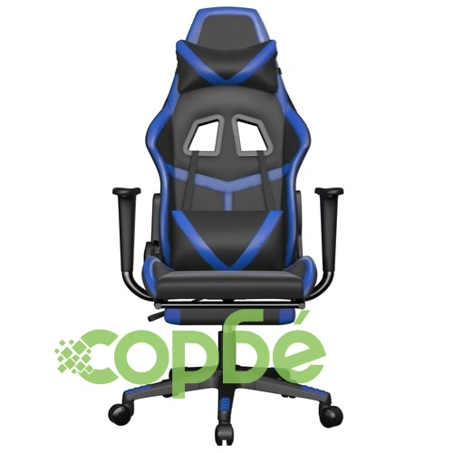 Гейминг стол с опора, черно и синьо, изкуствена кожа ➤ топ цена ➤ sorbe.bg